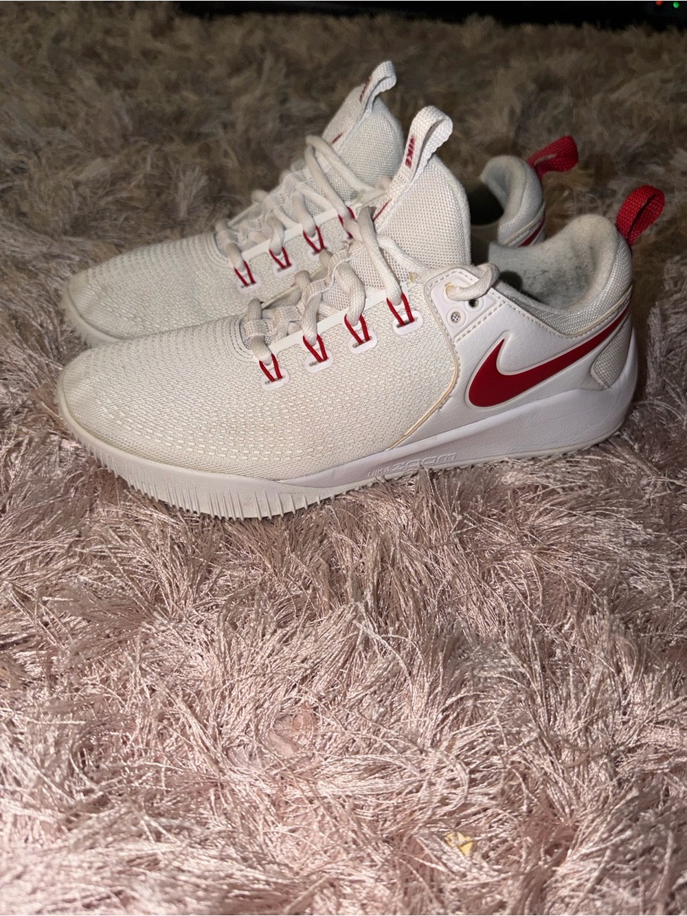 Nike women’s White Sneakers with Red Swoosh and Pull Tab